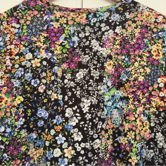 Karen Kane colorful/black and white floral top asymmetric hem tunic crew neck L - Picture 4 of 9